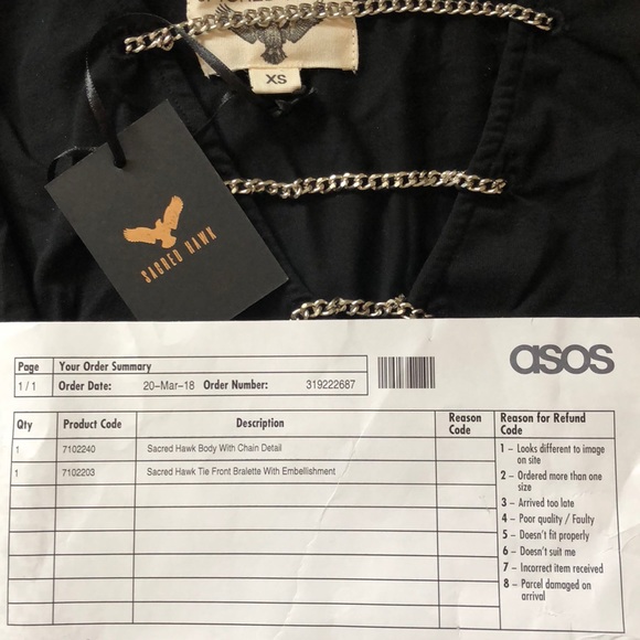 ASOS black plunge bodysuit, silver chain detailing - Picture 5 of 5